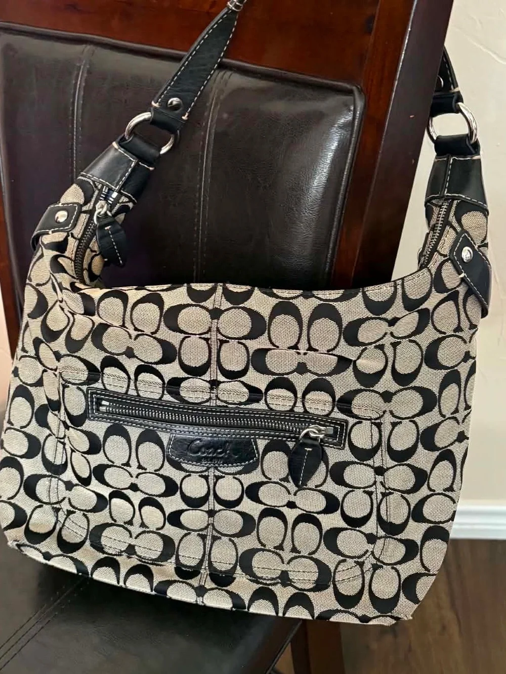 Coach Signature Jacquard Hobo in Black and Grey Y2K
